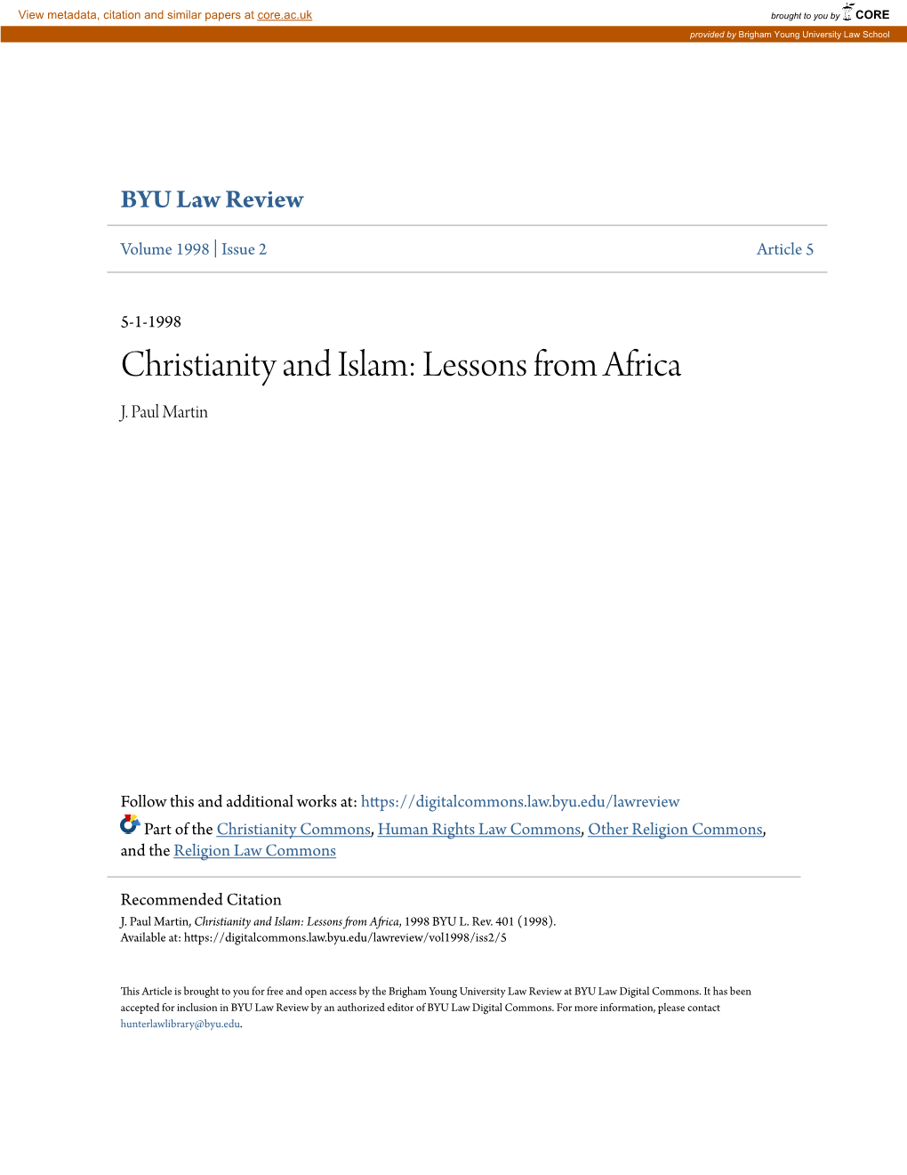 Christianity and Islam: Lessons from Africa J