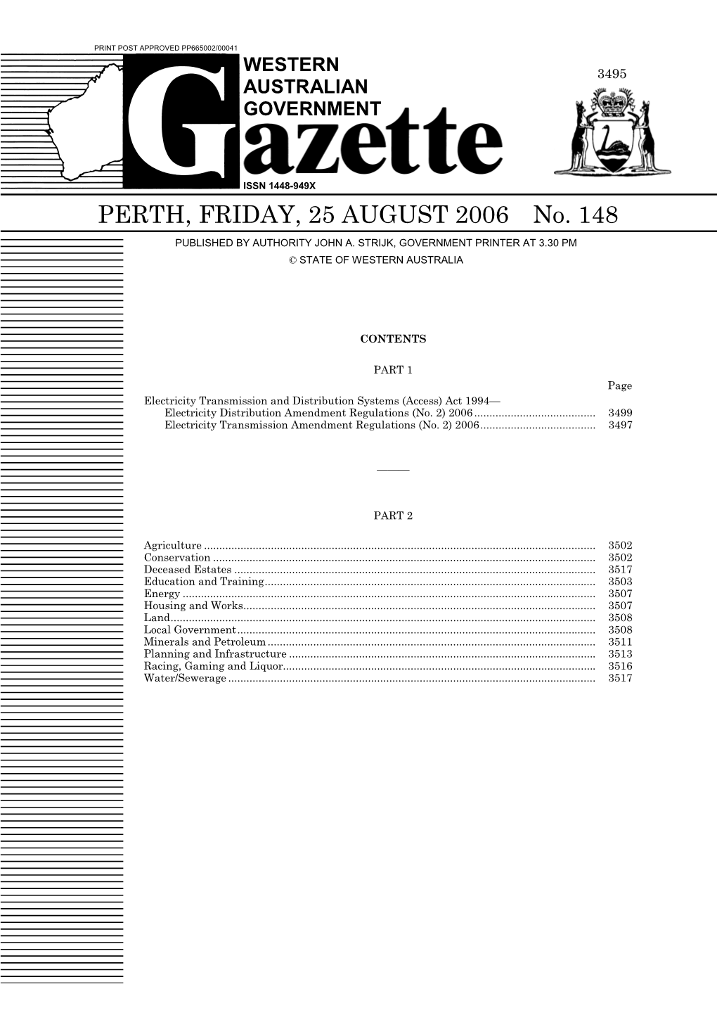 PERTH, FRIDAY, 25 AUGUST 2006 No. 148 PUBLISHED by AUTHORITY JOHN A