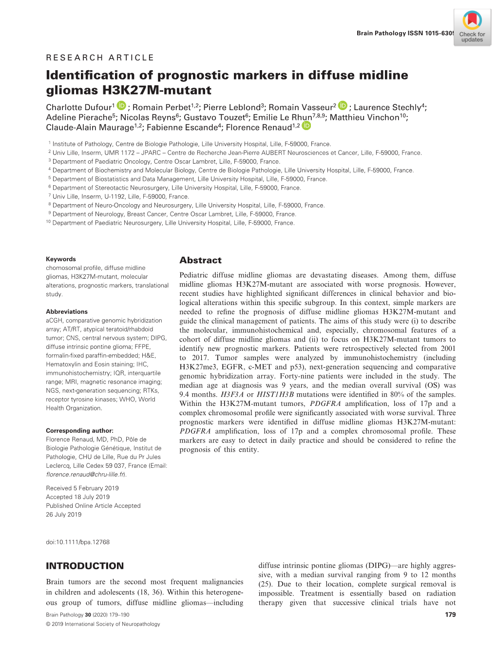 Identification of Prognostic Markers in Diffuse Midline Gliomas H3K27M