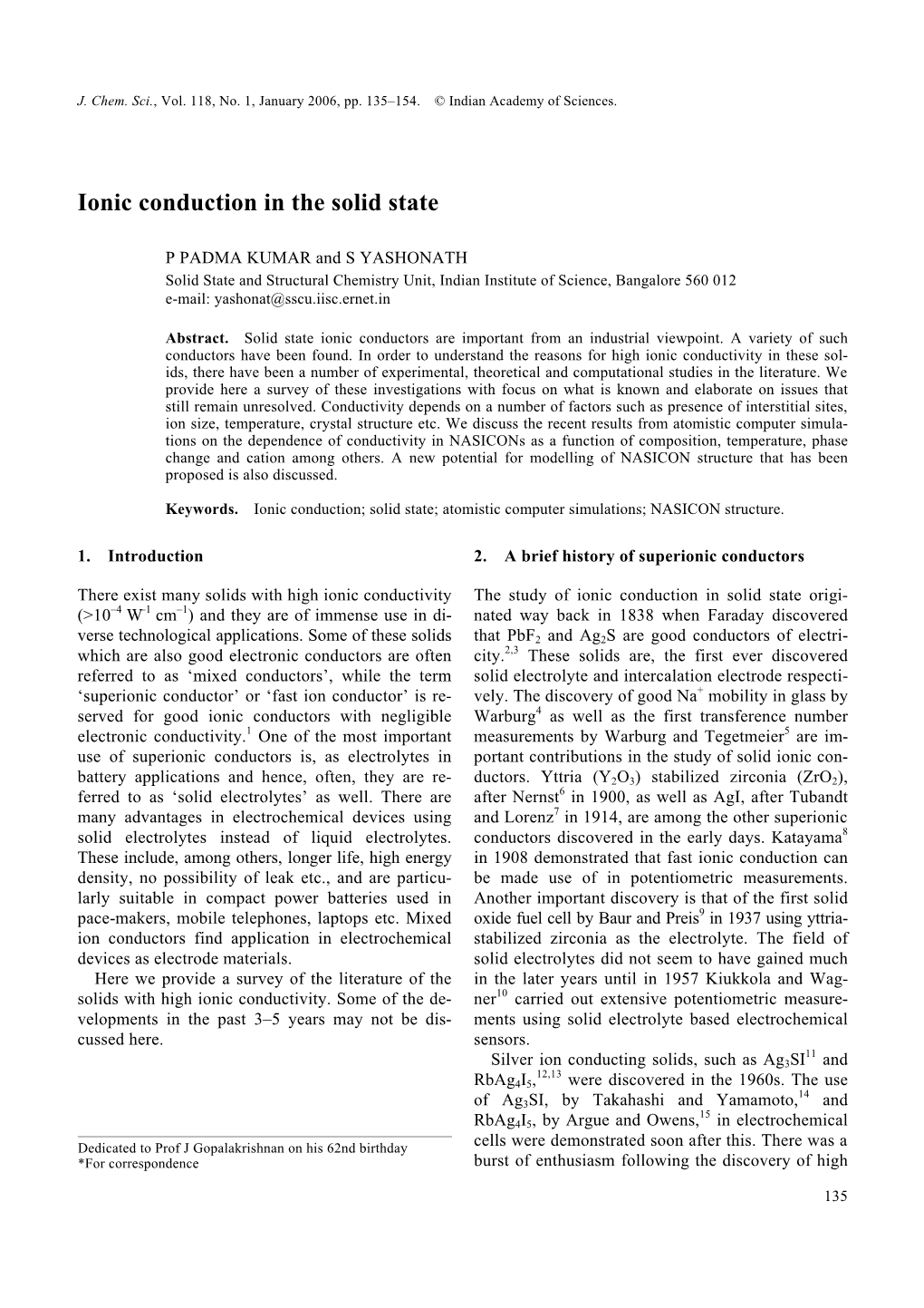 Ionic Conduction in the Solid State