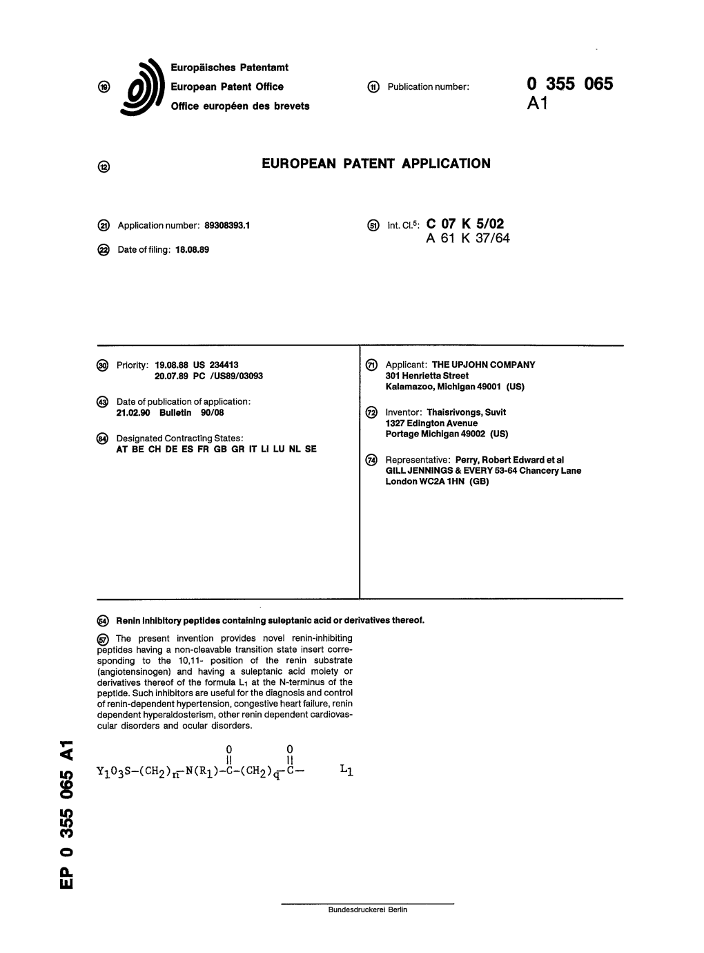 Renin Inhibitory Peptides Containing Suleptanic Acid Or Derivatives Thereof