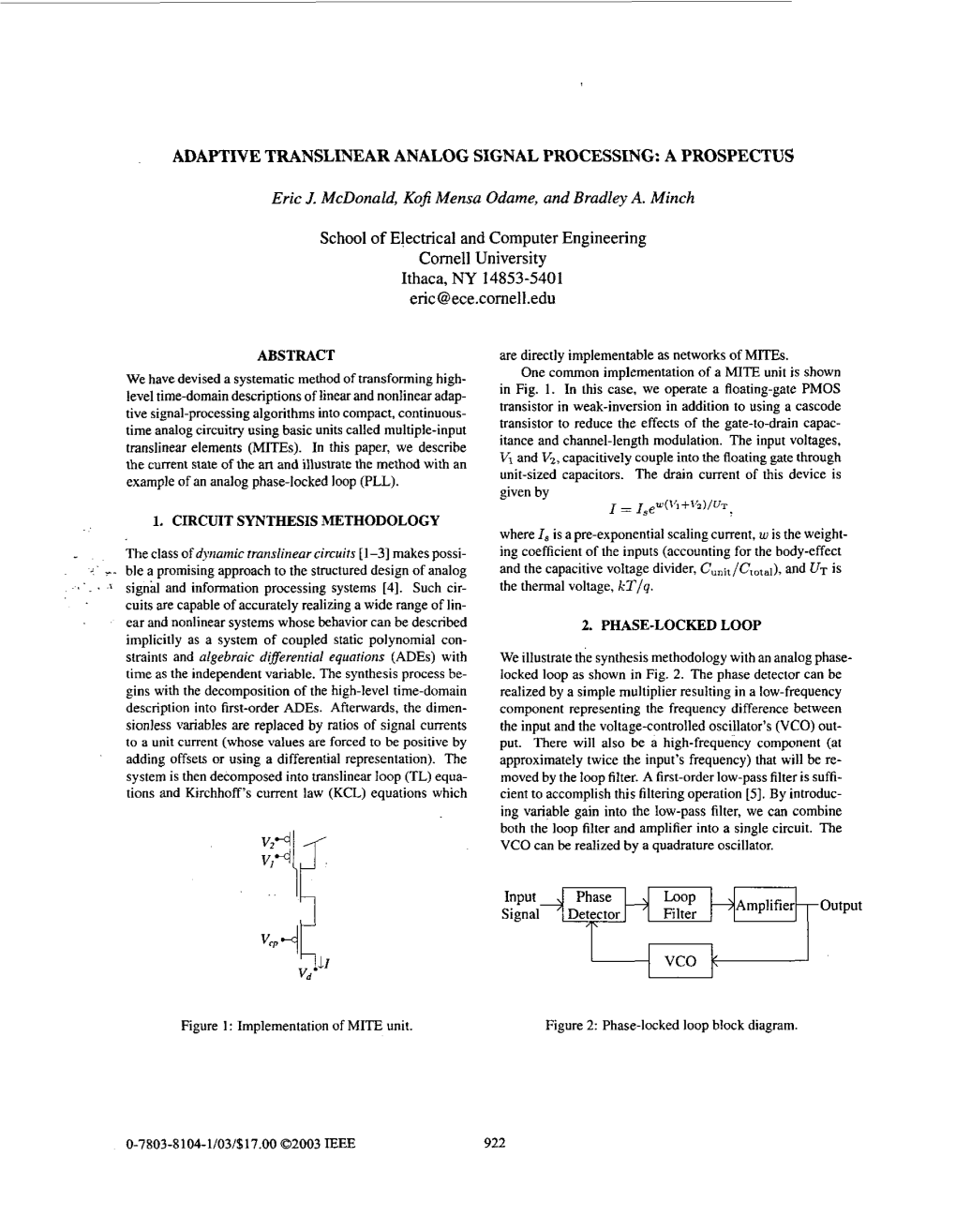 Adaptive Translinear Analog Signal Processing a Prospectus