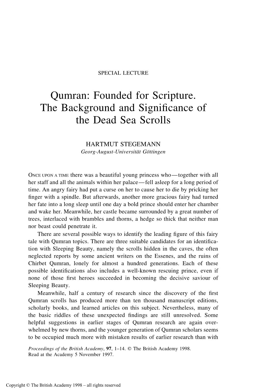 Qumran: Founded for Scripture