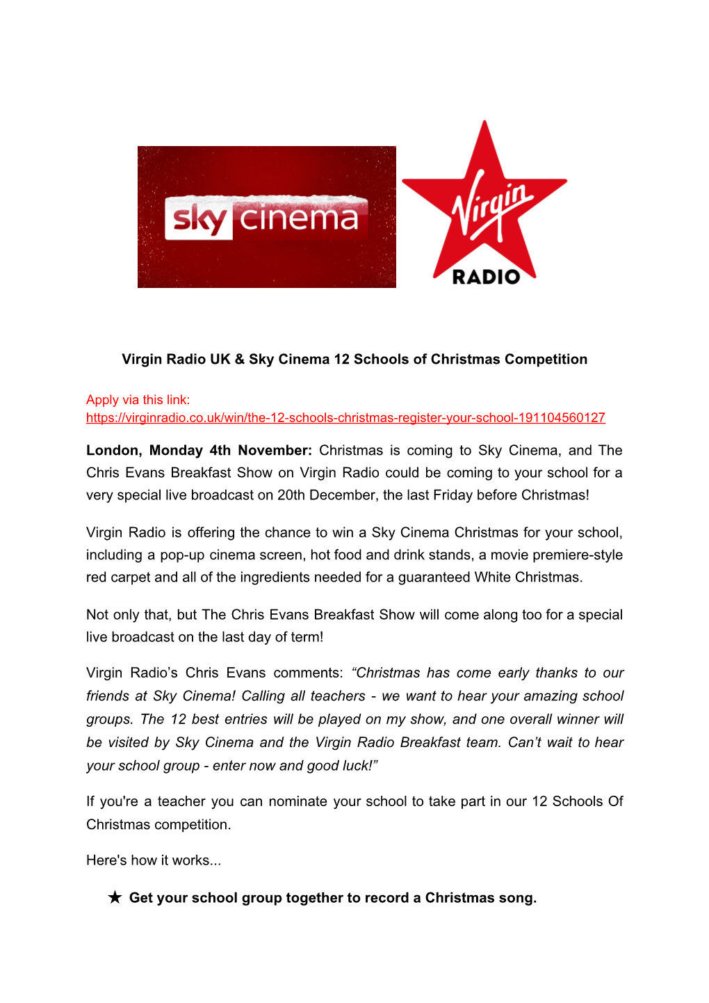 Virgin Radio UK & Sky Cinema 12 Schools Of