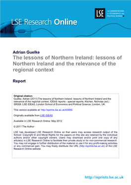 The Lessons of Northern Ireland: Lessons of Northern Ireland and the Relevance of the Regional Context