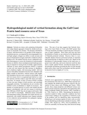 Hydropedological Model of Vertisol Formation Along the Gulf Coast Prairie Land Resource Area of Texas
