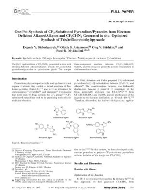 One-Pot Synthesis of CF3-Substituted Pyrazolines/Pyrazoles from Electron