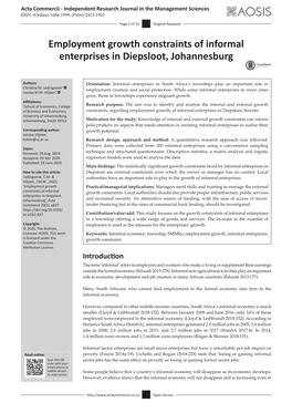 Employment Growth Constraints of Informal Enterprises in Diepsloot, Johannesburg