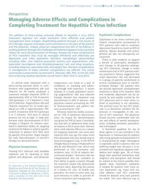 Managing Adverse Effects and Complications in Completing Treatment for Hepatitis C Virus Infection