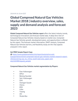 Global Compreed Natural Gas Vehicles Market 2018 | Industry Overview, Sales, Supply and Demand Analysis and Forecast 2023