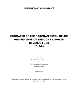 Estimates of the Program Expenditure and Revenue of the Consolidated Revenue Fund 2019-20