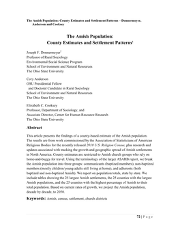 The Amish Population: County Estimates and Settlement Patterns – Donnermeyer, Anderson and Cooksey