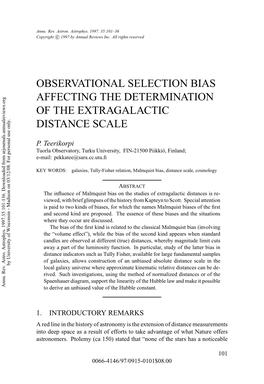 Observational Selection Bias Affecting the Determination of the Extragalactic Distance Scale