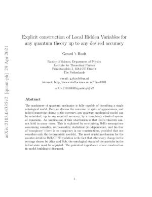 Arxiv:2103.04335V2 [Quant-Ph] 29 Apr 2021 Explicit Construction of Local Hidden Variables for Any Quantum Theory up to Any