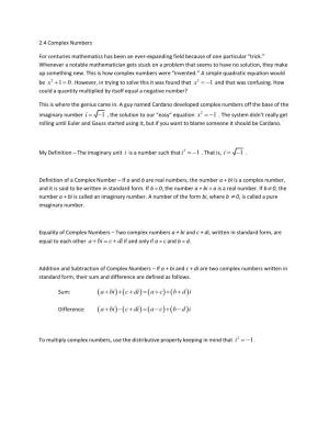 Complex Numbers -.: Mathematical Sciences : UTEP