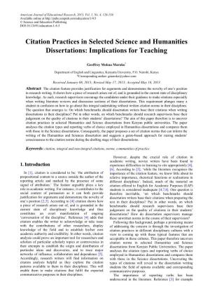 Citation Practices in Selected Science and Humanities Dissertations: Implications for Teaching