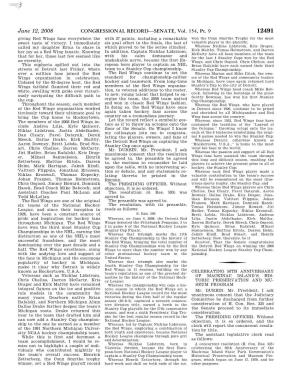 CONGRESSIONAL RECORD—SENATE, Vol. 154, Pt. 9 June 12, 2008 There Being No Objection, the Senate Creating Michigan’S First State Park