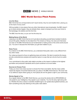BBC World Service Pitch Points