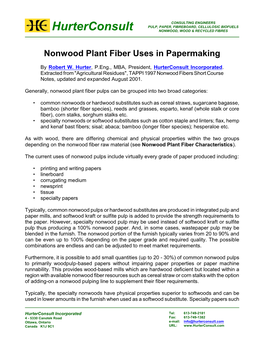 Nonwood Plant Fiber Uses in Papermaking
