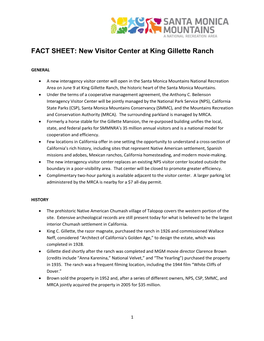 FACT SHEET: New Visitor Center at King Gillette Ranch