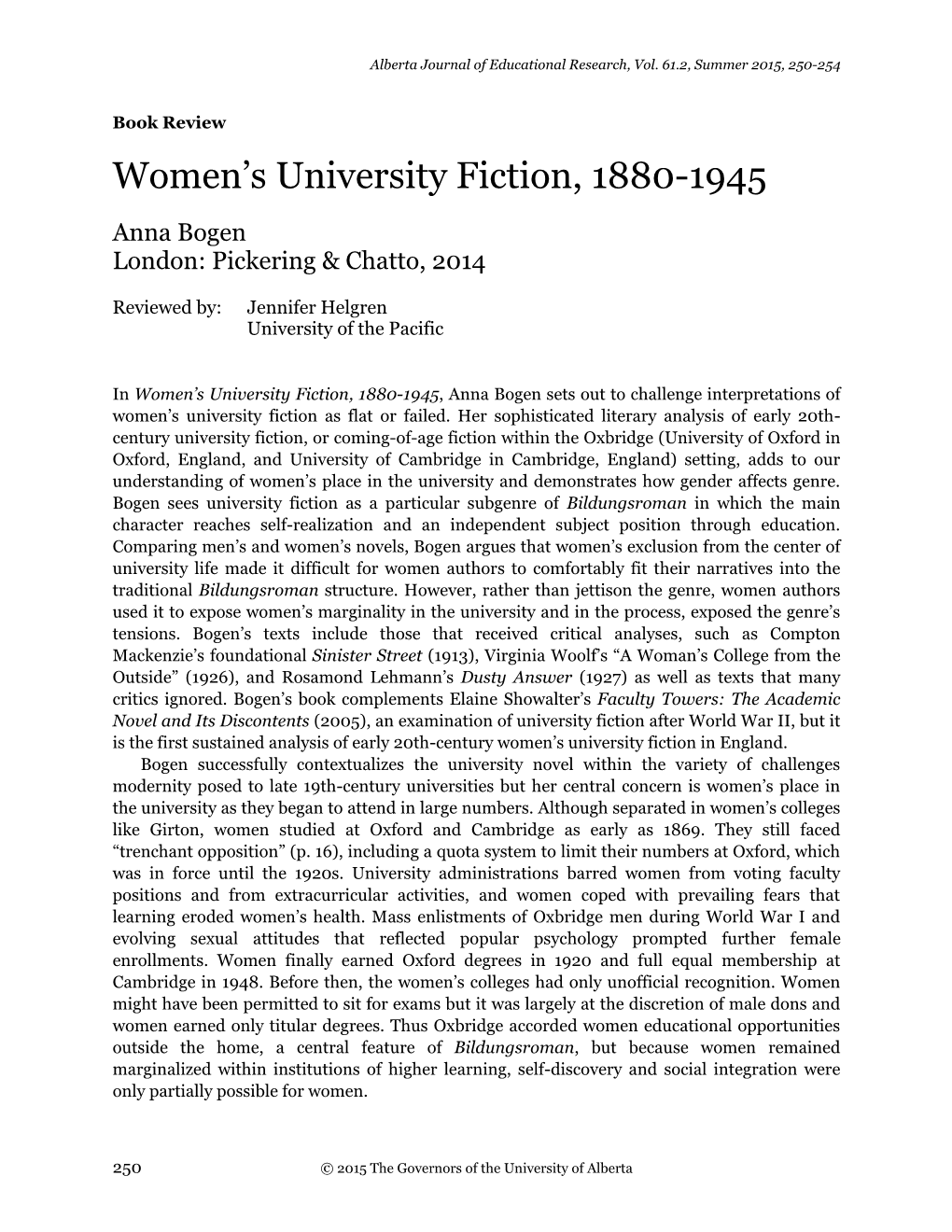 Women's University Fiction, 1880-1945