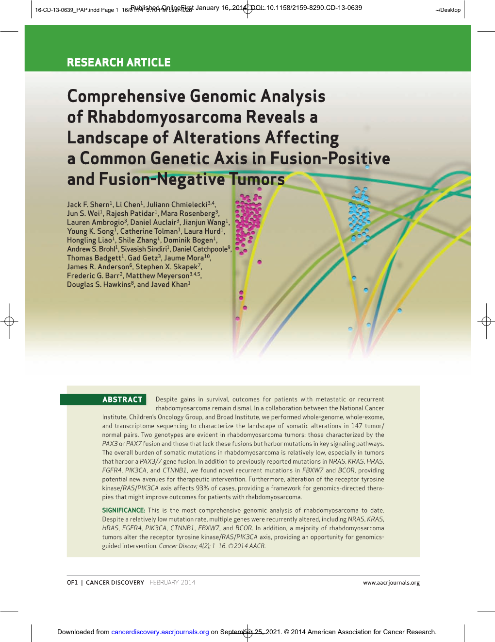 Comprehensive Genomic Analysis of Rhabdomyosarcoma Reveals a Landscape of Alterations Affecting a Common Genetic Axis in Fusion-Positive and Fusion-Negative Tumors