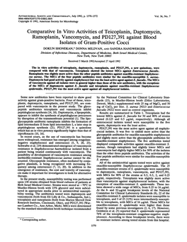Comparative in Vitro Activities of Teicoplanin, Daptomycin