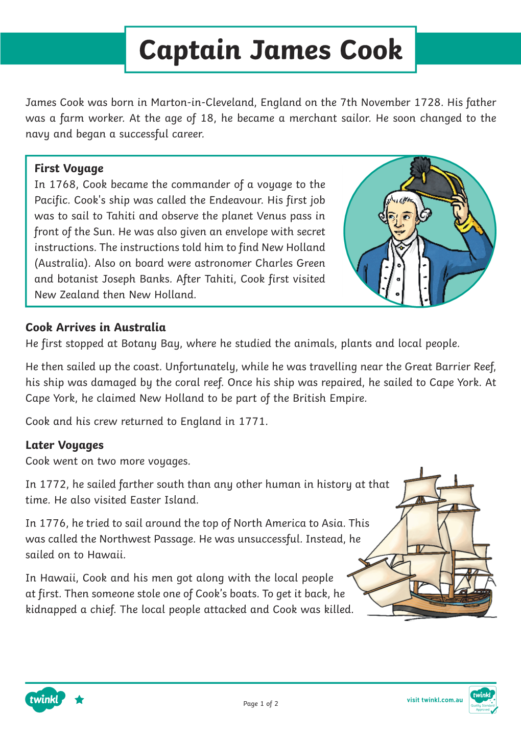 Captain James Cook Reading Comprehension