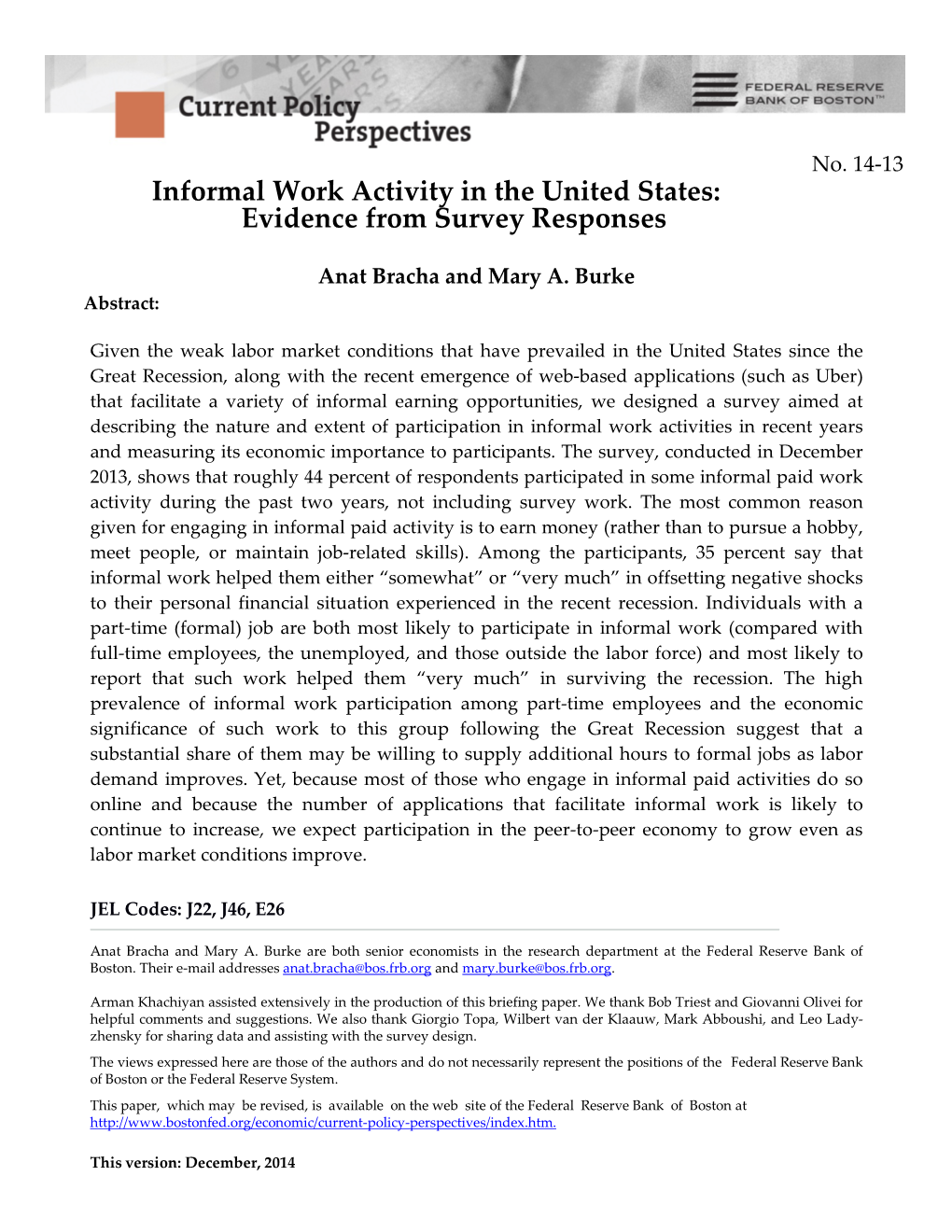 Informal Work Activity in the United States: Evidence from Survey Responses