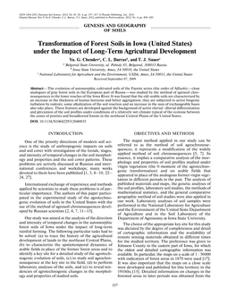 Transformation of Forest Soils in Iowa (United States) Under the Impact of Long�Term Agricultural Development Yu