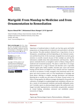 Marigold: from Mandap to Medicine and from Ornamentation to Remediation