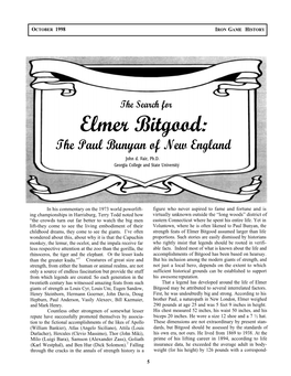 The Search for Elmer Bitgood: the Paul Bunyan of New England John D
