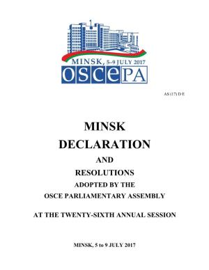 Minsk Declaration and Resolutions Adopted by the Osce Parliamentary Assembly