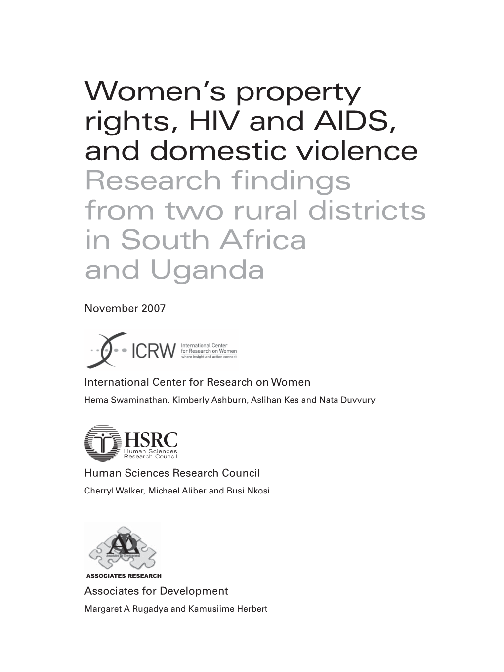 Women's Property Rights, HIV and AIDS, and Domestic Violence