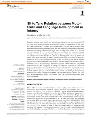 Relation Between Motor Skills and Language Development in Infancy
