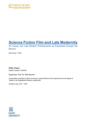 Science Fiction Film and Late Modernity an Inquiry Into Late Modern Predicaments As Expressed Through the Novum