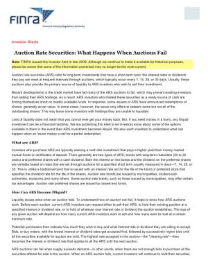 Auction Rate Securities: What Happens When Auctions Fail