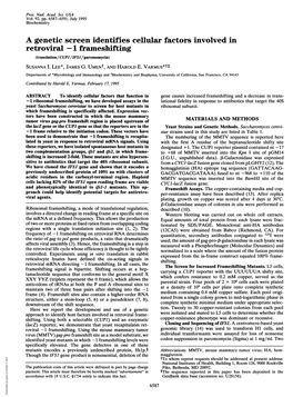 A Genetic Screen Identifies Cellular Factors Involved in Retroviral -1 Frameshifting (Translation/CUP1/IFSI/Paromomycin)