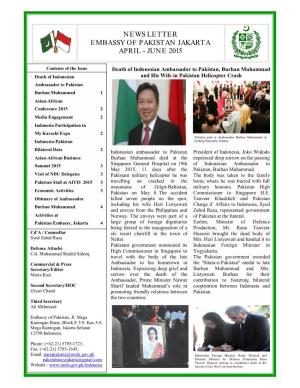 News Letter Embassy of Pakistan Jakarta April - June 2015