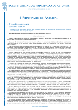 Resolución De 29 De Marzo De 2021, De La Consejería De Salud, De Declaración De Alerta Sanitaria 4+ (Nivel De Riesgo Extremo) En El Concejo De Langreo