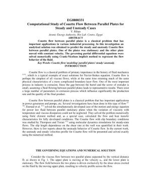 Computational Study of Couette Flow Between Parallel Plates for Steady and Unsteady Cases Y