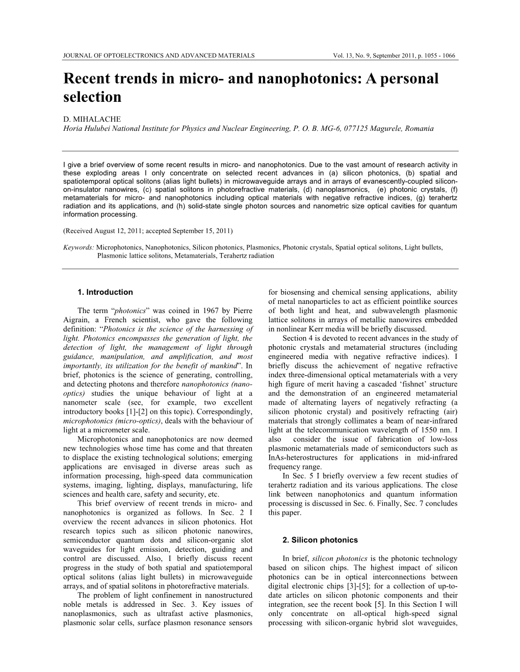 Recent Trends in Micro- and Nanophotonics: a Personal Selection