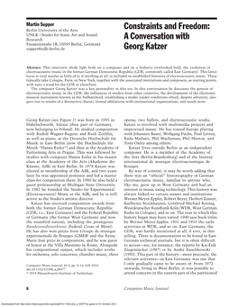 Constraints and Freedom: a Conversation with Georg Katzer