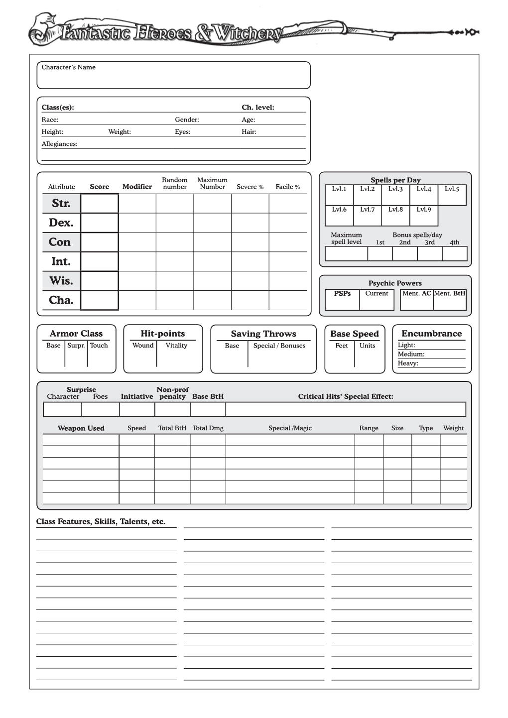 Character Sheet