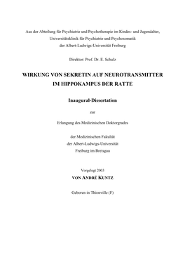 Wirkung Von Sekretin Auf Neurotransmitter Im Hippokampus Der Ratte