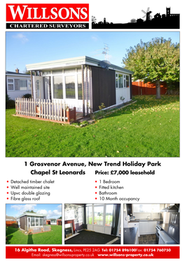 1 Grosvenor Avenue, New Trend Holiday Park Chapel St Leonards