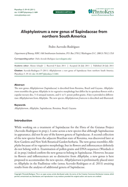 Allophylastrum: a New Genus of Sapindaceae from Northern South America
