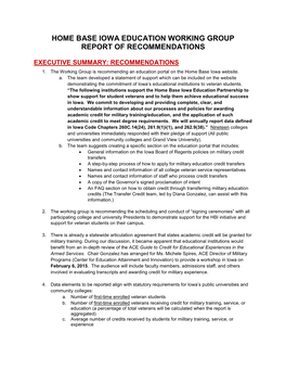 Home Base Iowa Education Working Group Report of Recommendations