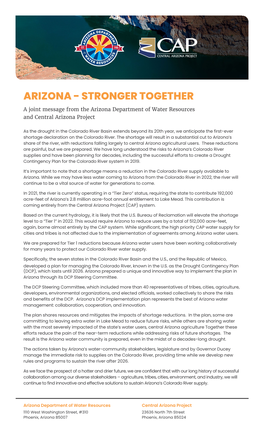 ARIZONA - STRONGER TOGETHER a Joint Message from the Arizona Department of Water Resources and Central Arizona Project