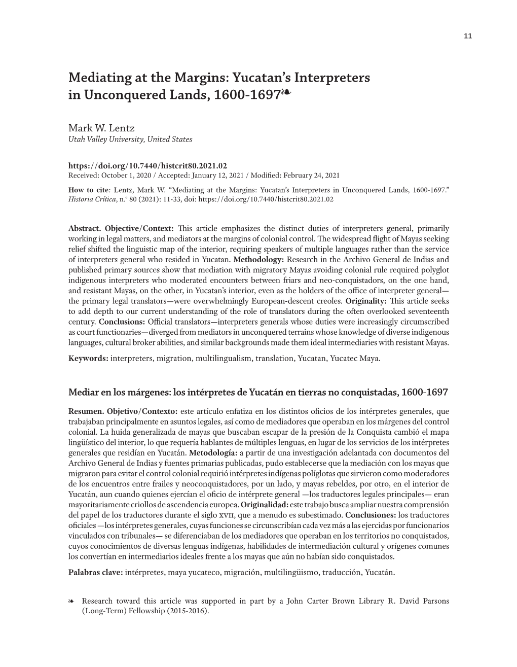 Yucatan's Interpreters in Unconquered Lands, 1600-1697